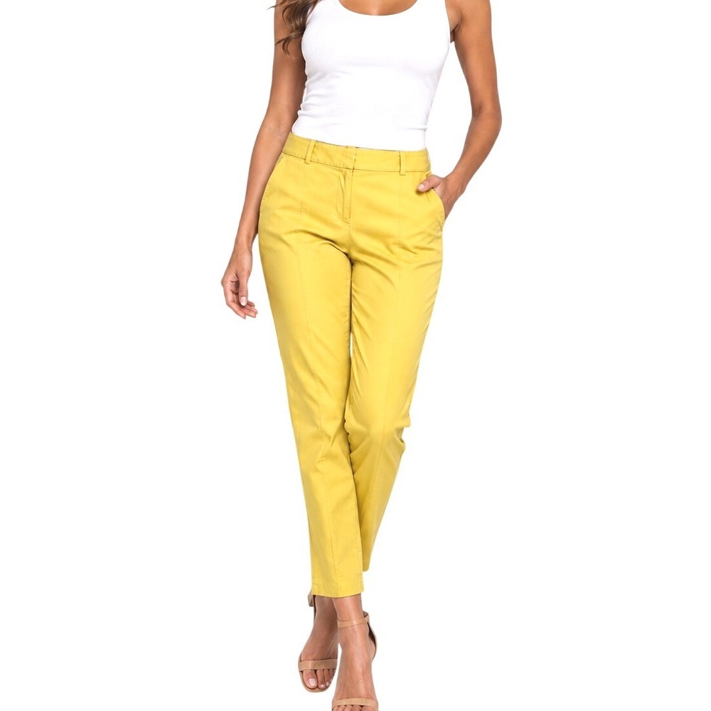 Ann Taylor Womens Yellow Ankle Crop Tapered Slim Stretch Dress Pants Size 6